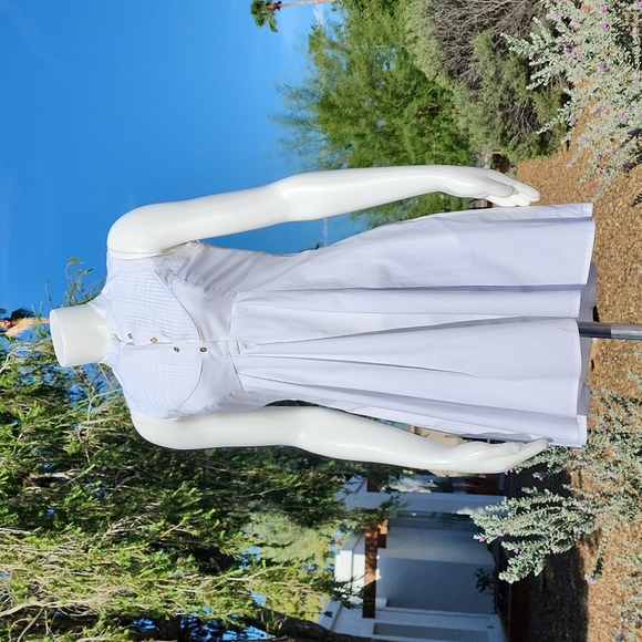 TED BAKER Raii Sleeveless Shirtdress 1 XS 4 White Cotton Dress Pleated Bib - Picture 4 of 15